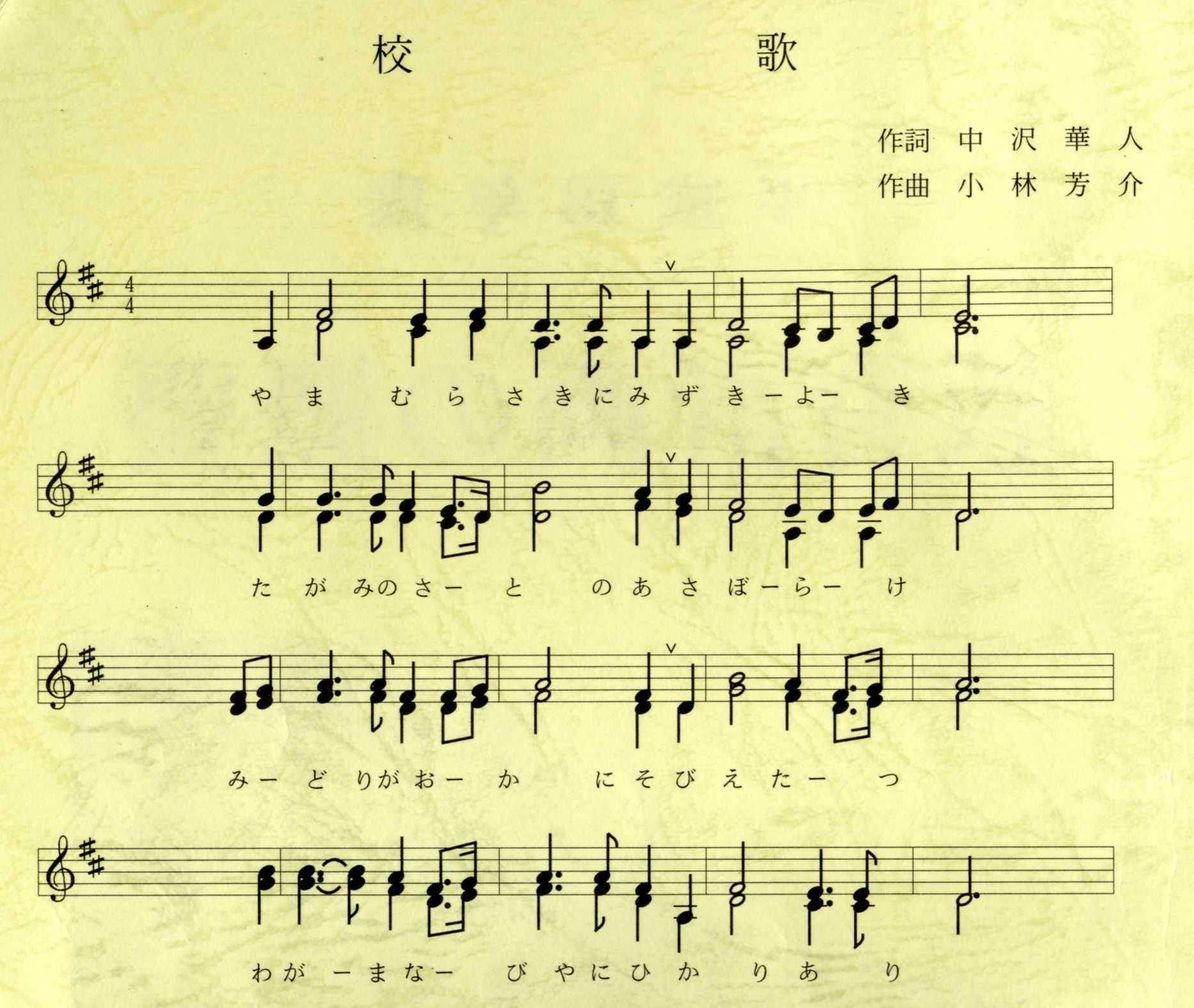 田上中学校校歌譜面